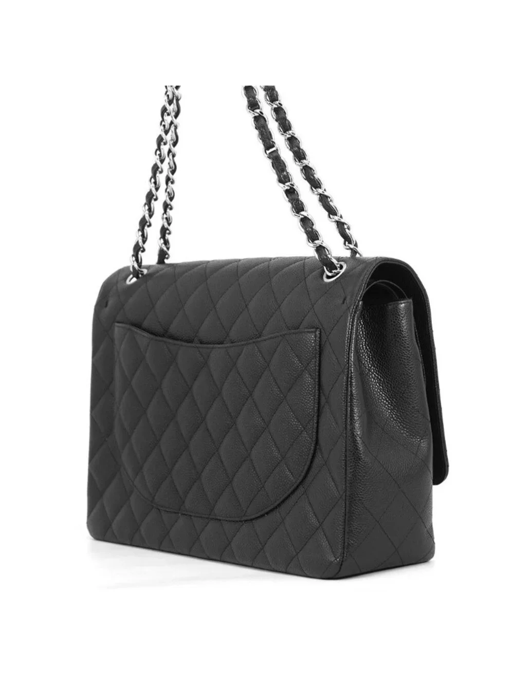 Chanel Chain Shoulder Bag Quilted 34 CC Logo Maxi Double Flap Caviar Leather
